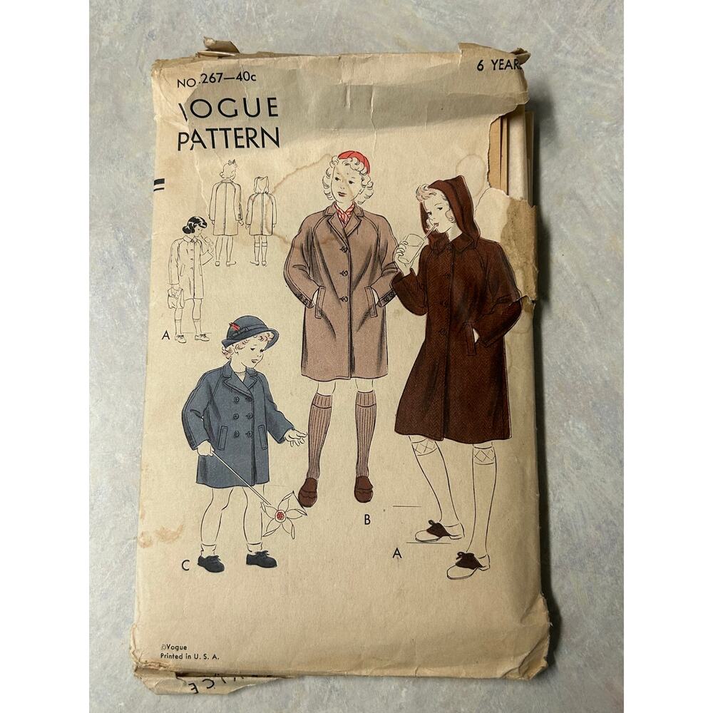 Vintage 1940's Vogue‎ Pattern #2267 Children's Coat Size 6 Years